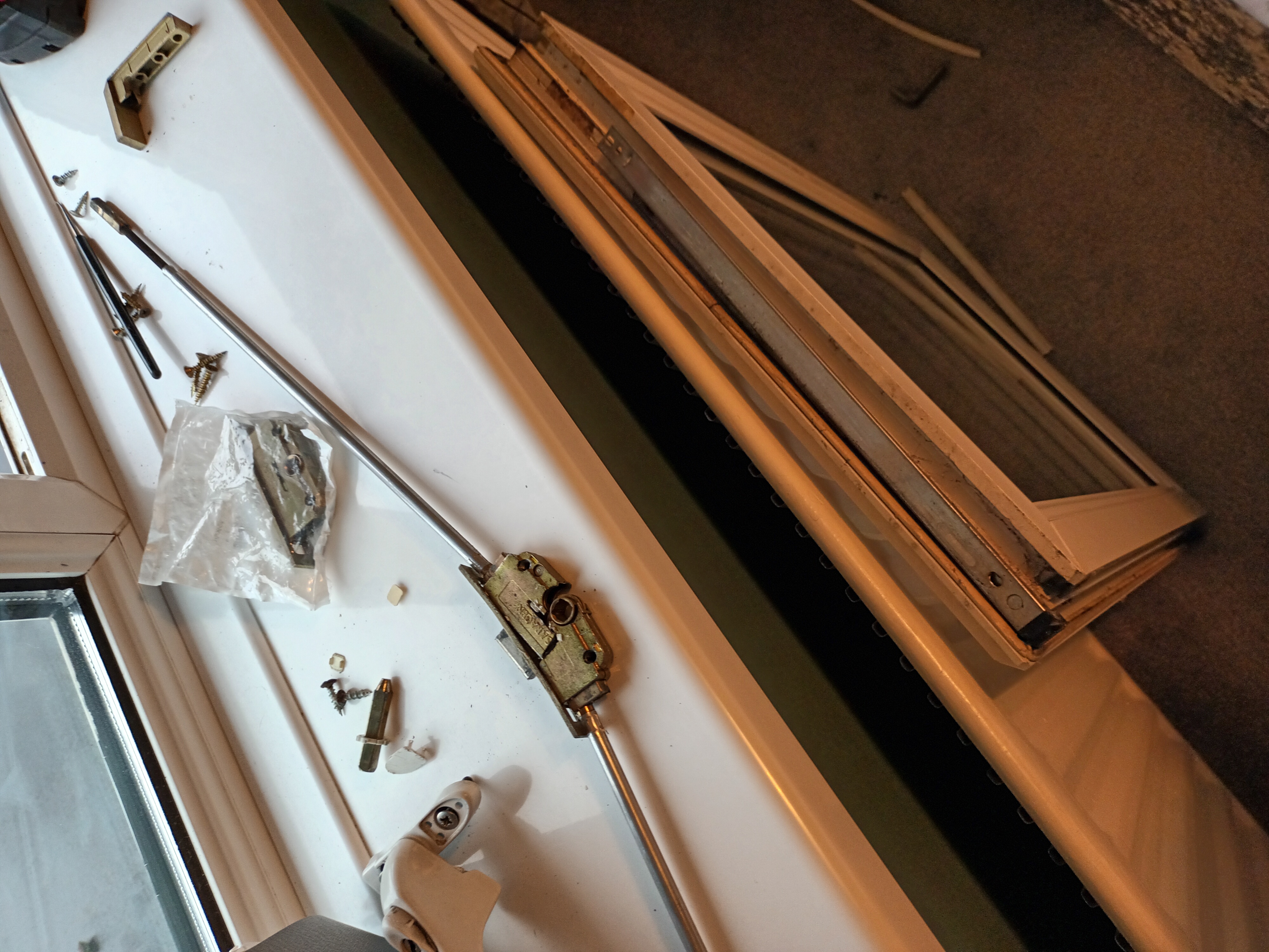 Removed locking and roller components ready for replacement